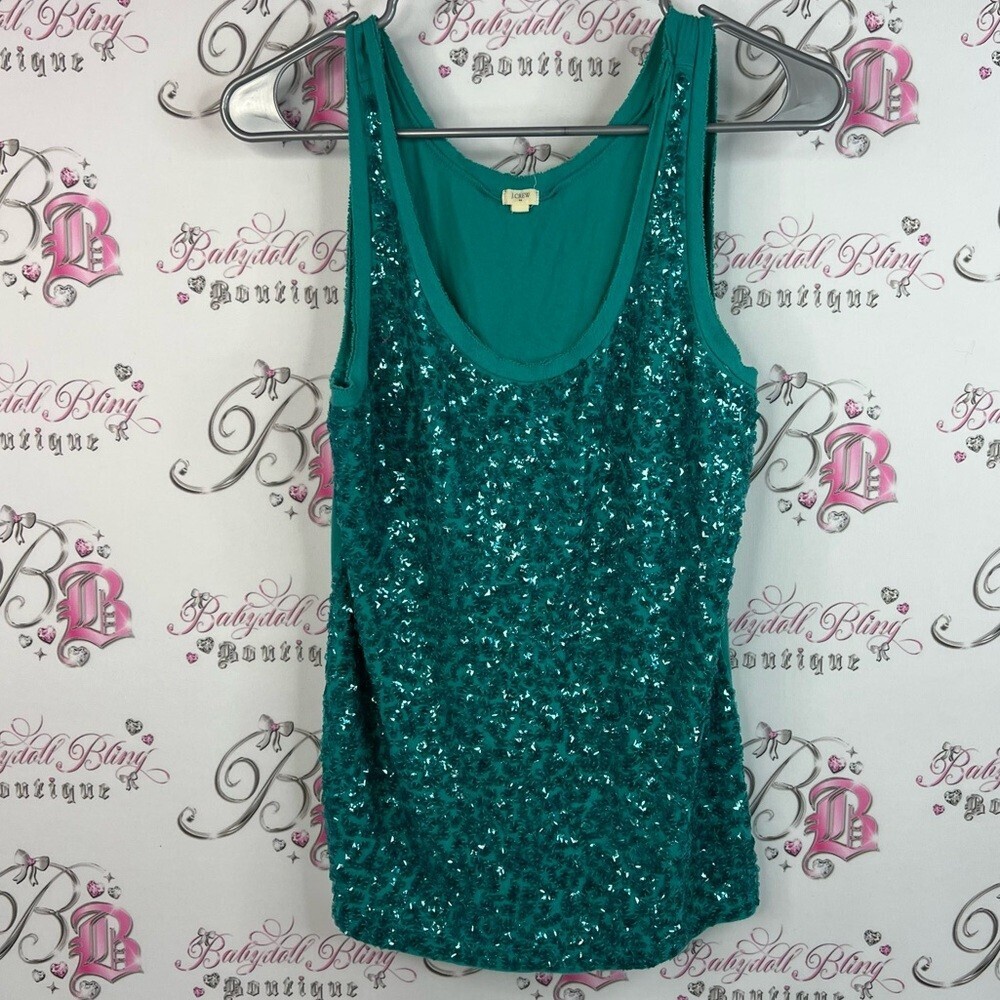 J. Crew tank top sparkly shimmer sequins blue green Teal Sequin Tank Top
